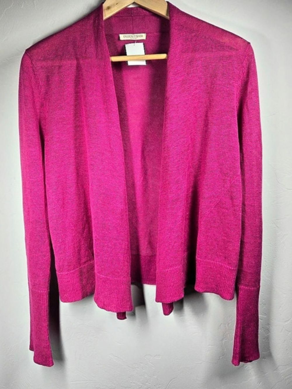 Eileen Fisher Magenta Open Front Cardigan Sweater Lightweight Silk Blend Size M
